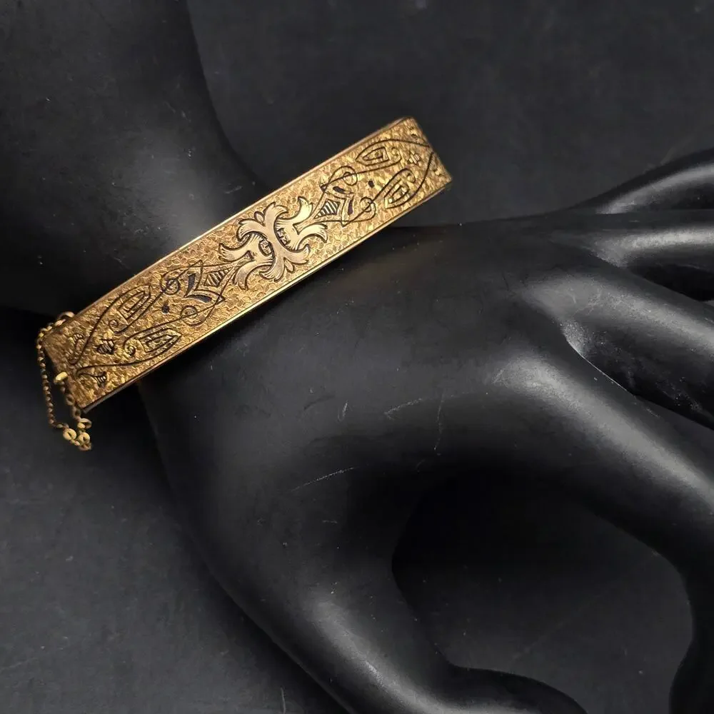 Dunn Bros 10K Gold Filled Bangle Bracelet Etched Vintage Costume Jewelry